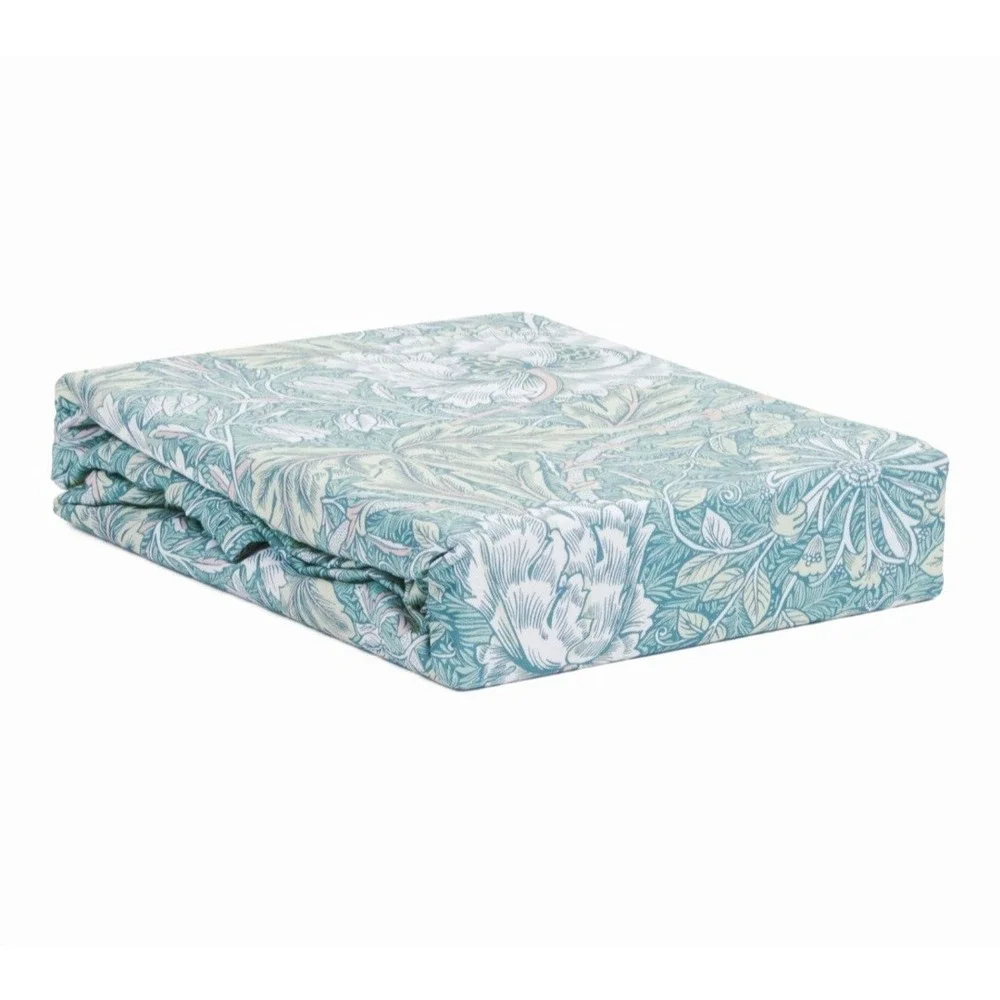 William Morris Queen Duvet Set 3pc Cotton Honeysuckle Tulip Sea Green Pattern‎